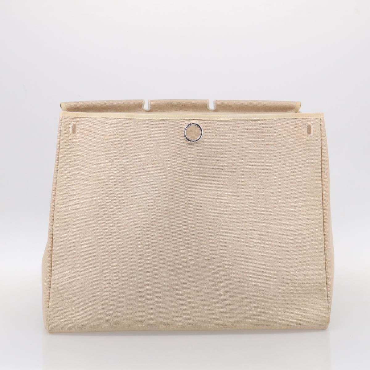 HERMES Herbag TGM Hand Bag Canvas 2way Beige Silver Auth 210637