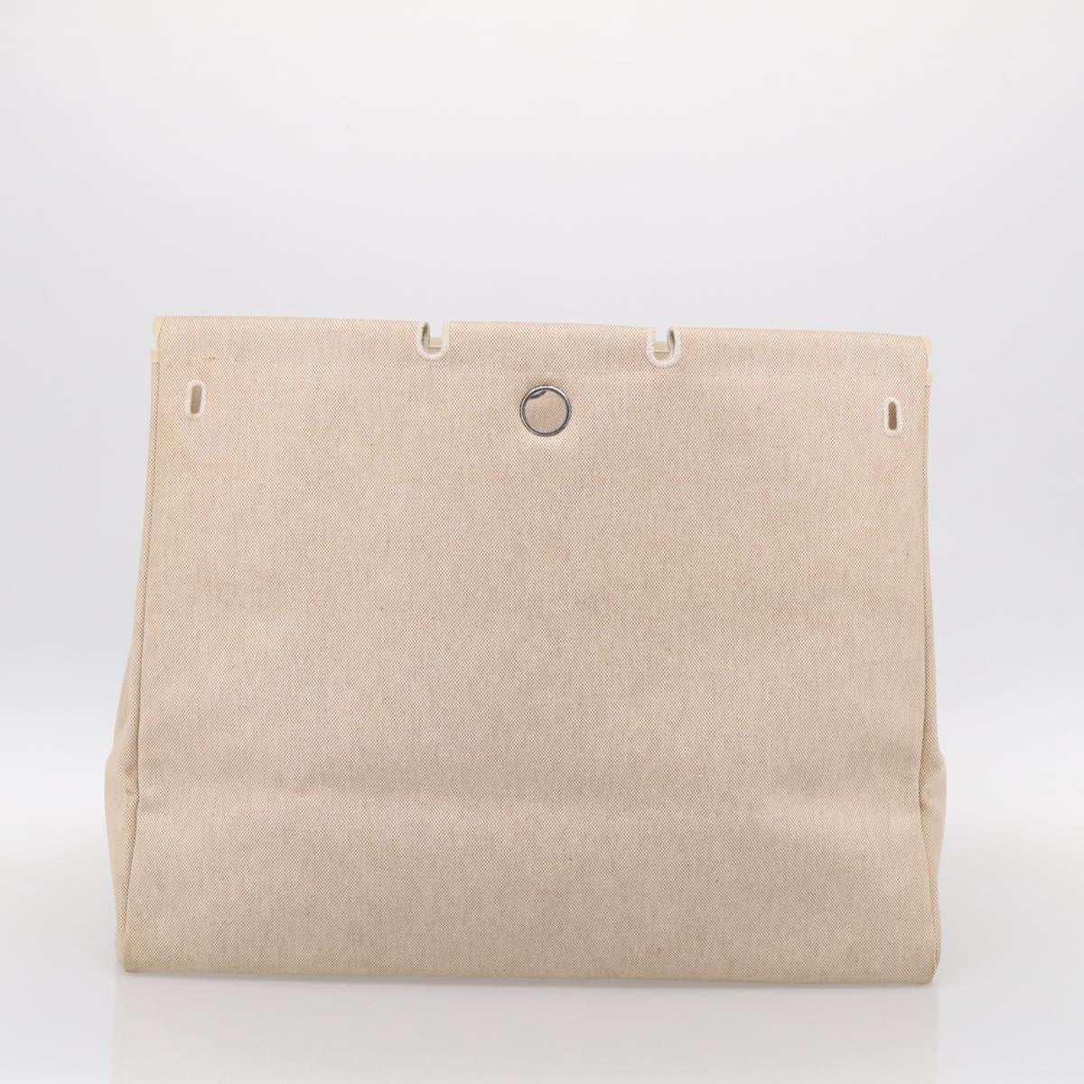 HERMES Herbag TGM Hand Bag Canvas 2way Beige Silver Auth 210637
