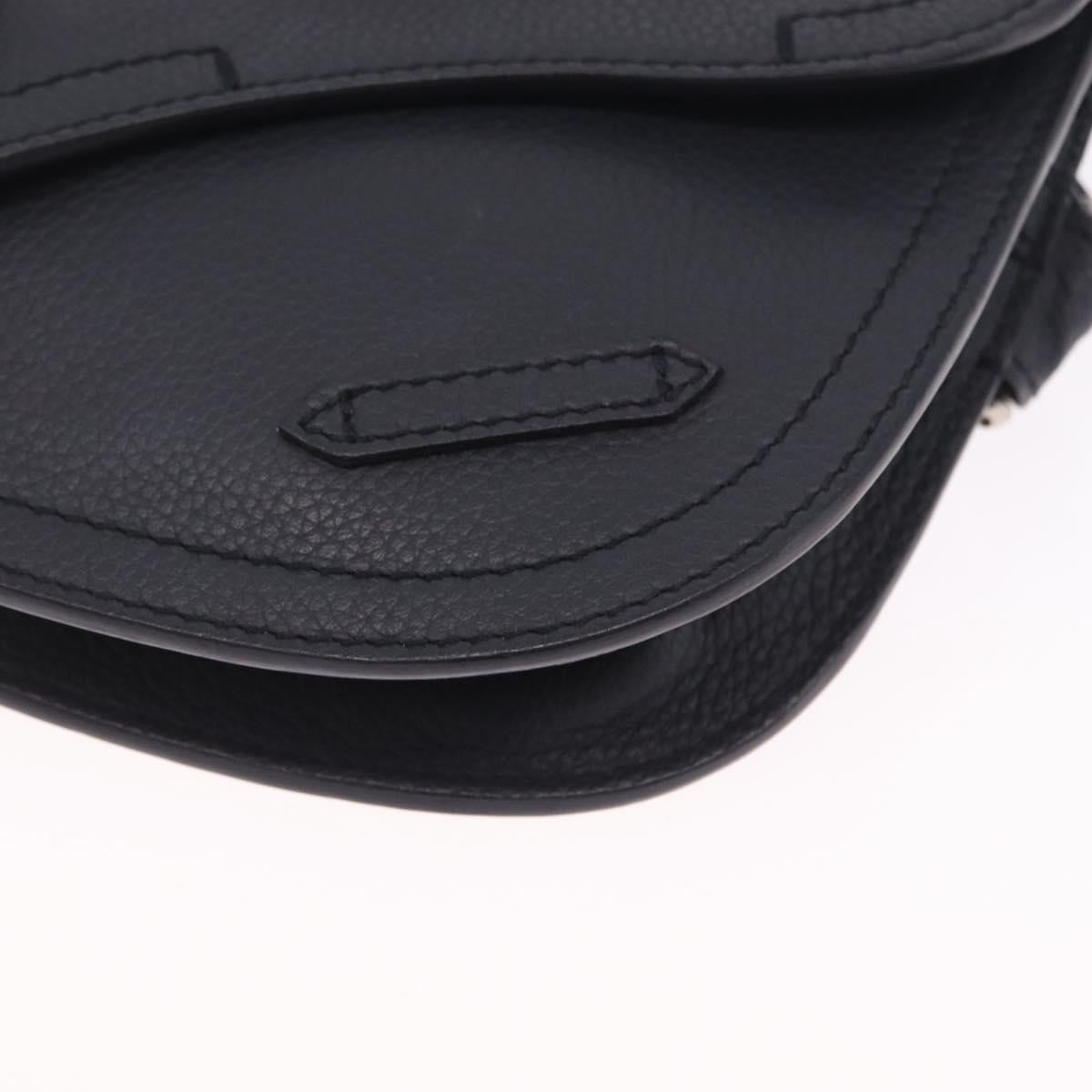 Christian Dior Saddle Messenger Shoulder Bag Leather Navy Silver Auth 210641V