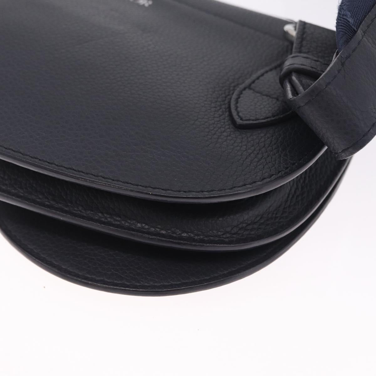 Christian Dior Saddle Messenger Shoulder Bag Leather Navy Silver Auth 210641V