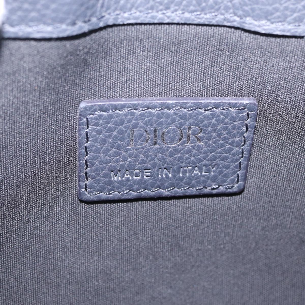 Christian Dior Saddle Messenger Shoulder Bag Leather Navy Silver Auth 210641V