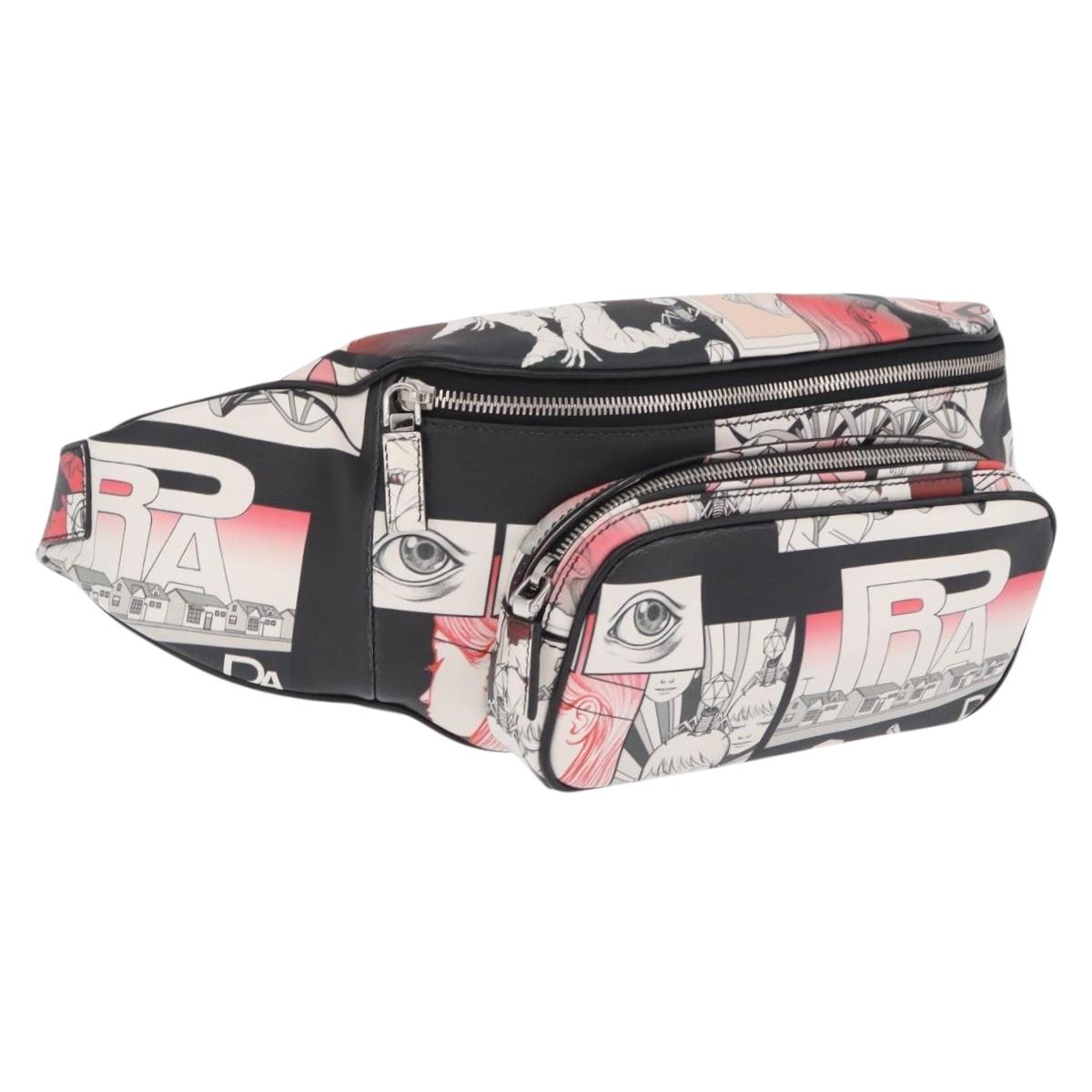 PRADA James Jean Collaboration Body Bag Leather Multicolor Silver Auth 210642M