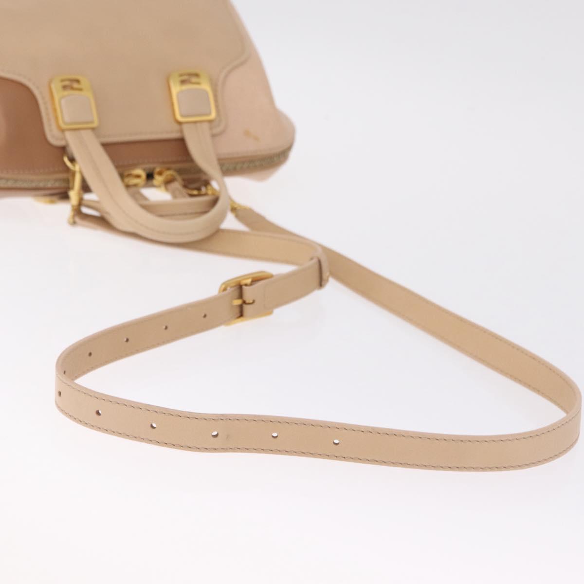 FENDI Chameleon Hand Bag Leather 2way Beige Gold F83 138 Auth 210647V