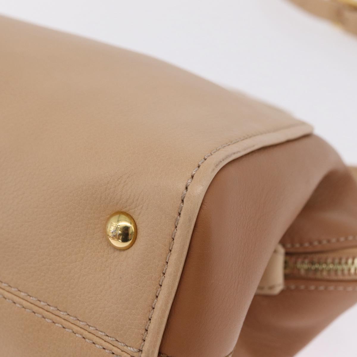 FENDI Chameleon Hand Bag Leather 2way Beige Gold F83 138 Auth 210647V