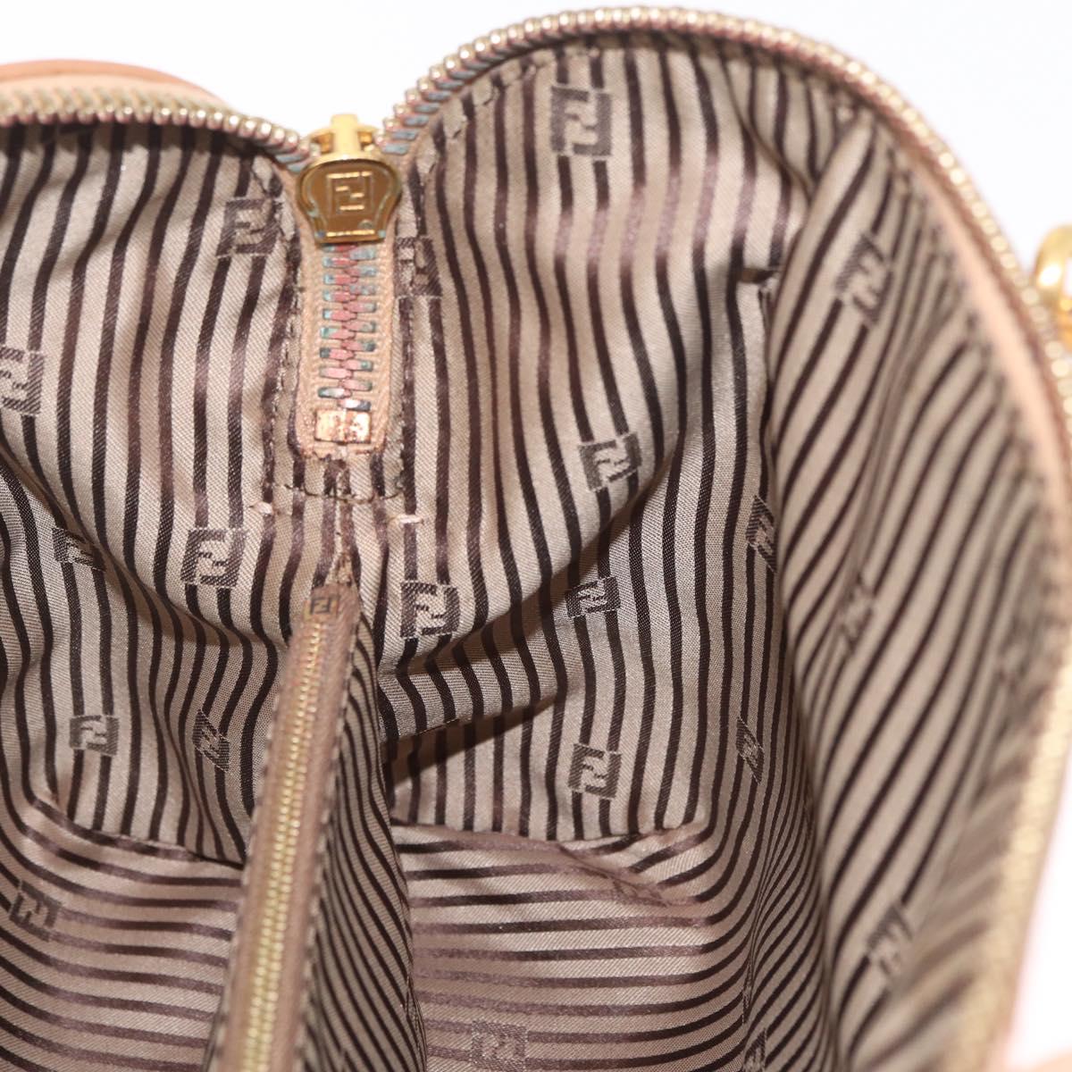 FENDI Chameleon Hand Bag Leather 2way Beige Gold F83 138 Auth 210647V