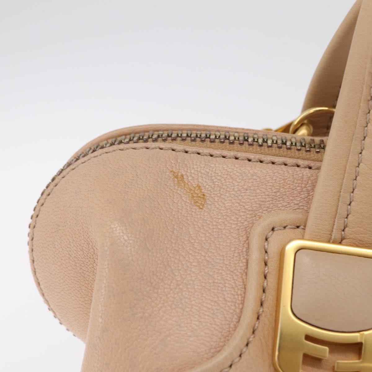 FENDI Chameleon Hand Bag Leather 2way Beige Gold F83 138 Auth 210647V