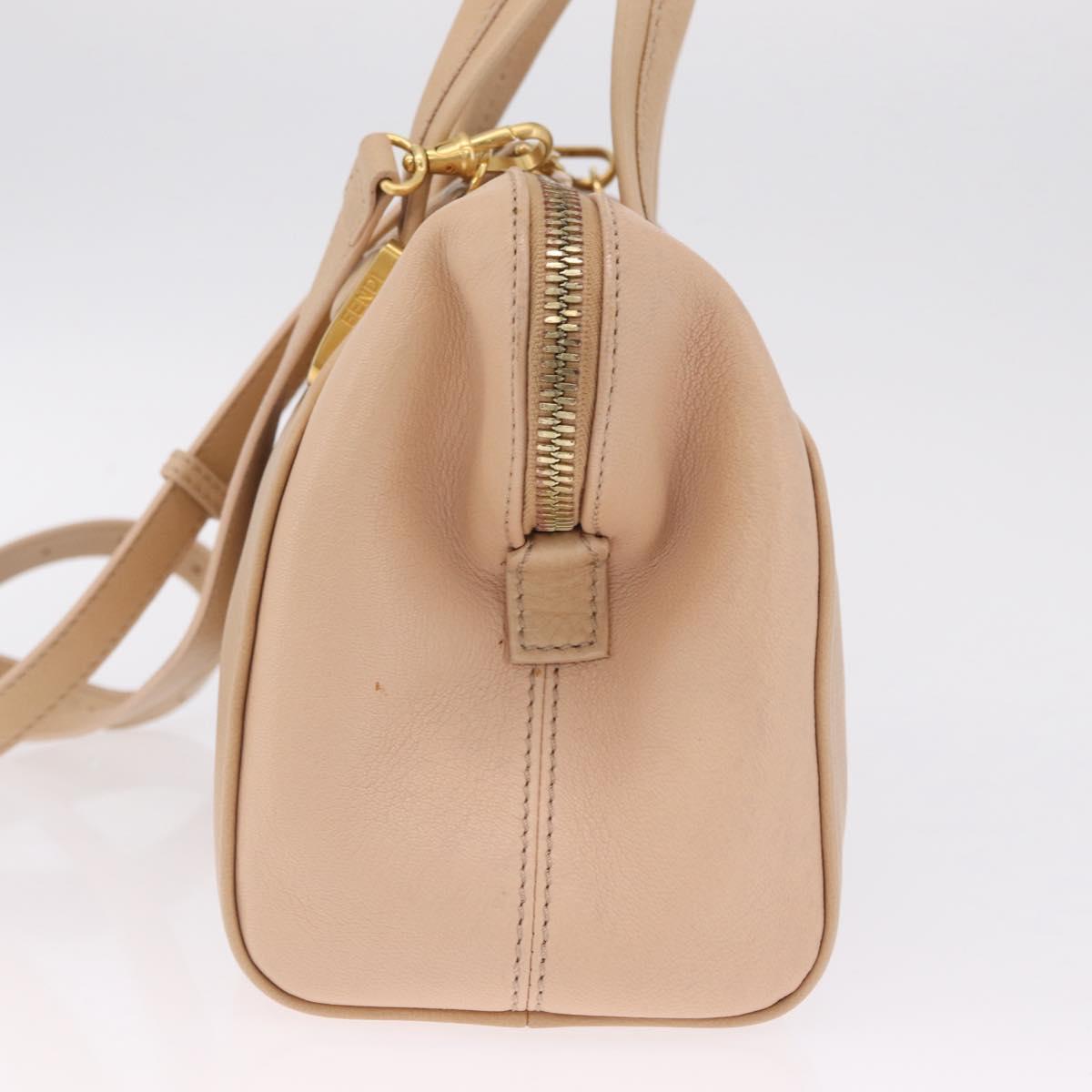 FENDI Chameleon Hand Bag Leather 2way Beige Gold F83 138 Auth 210647V