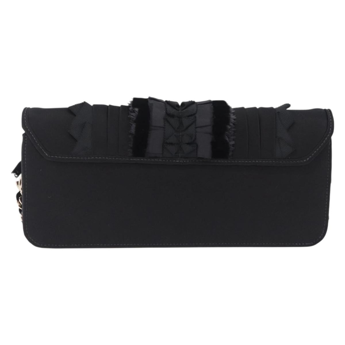 CHANEL Chain Shoulder Bag Satin Black Gold CC Auth 210649M