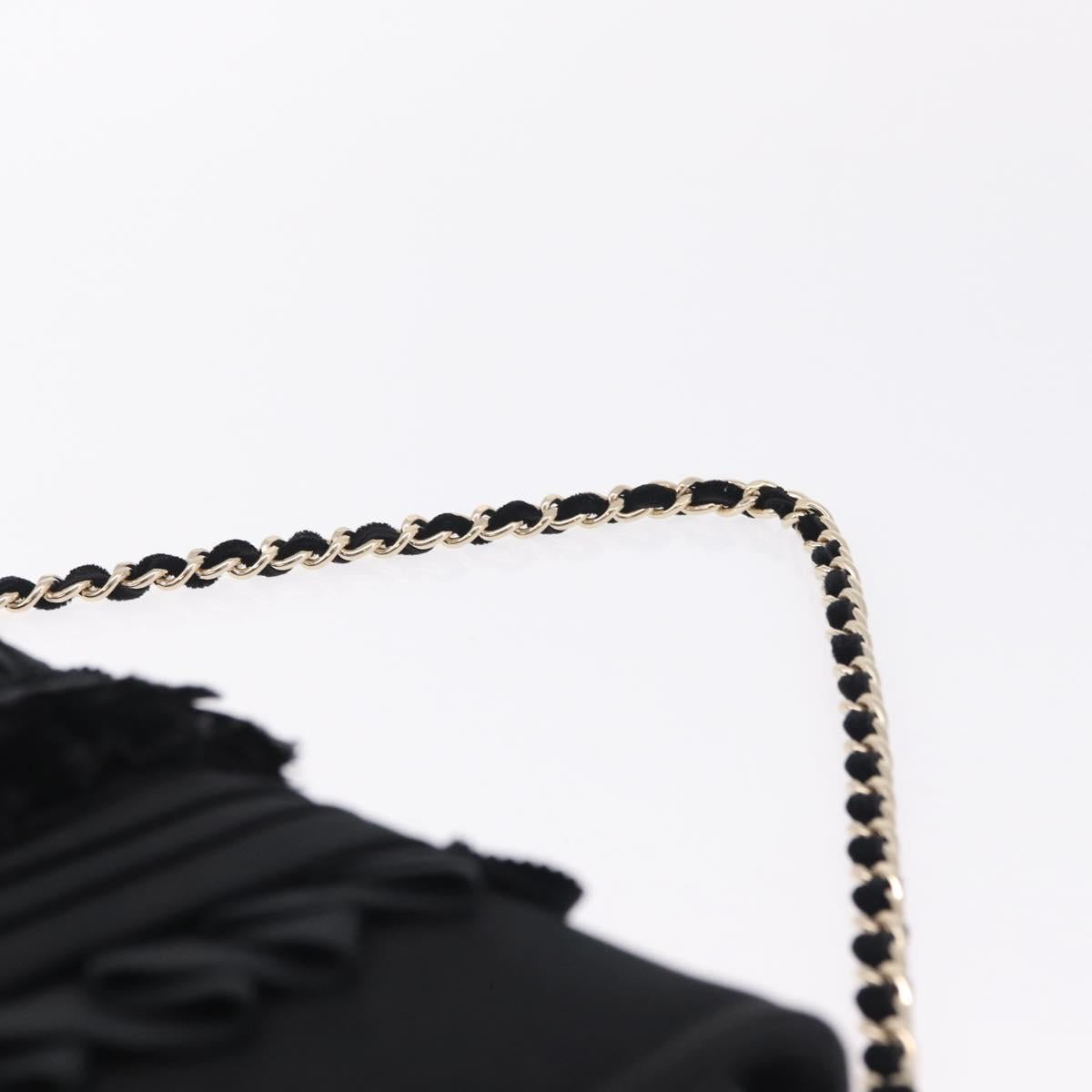 CHANEL Chain Shoulder Bag Satin Black Gold CC Auth 210649M
