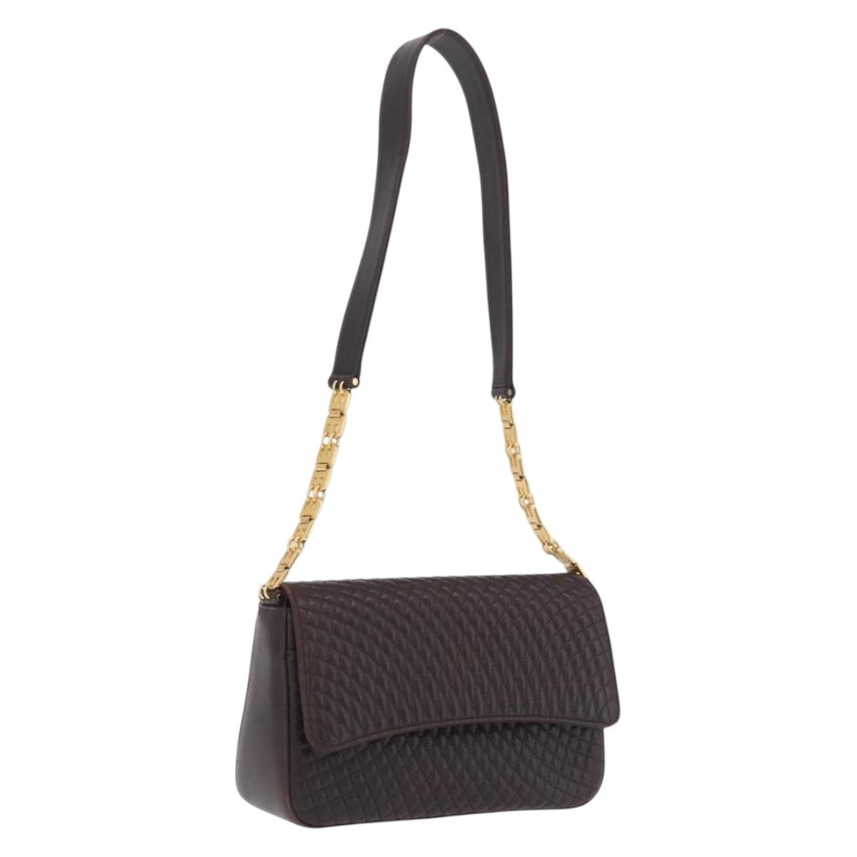 Bally Shoulder Bag Leather Brown Gold Auth 210650A