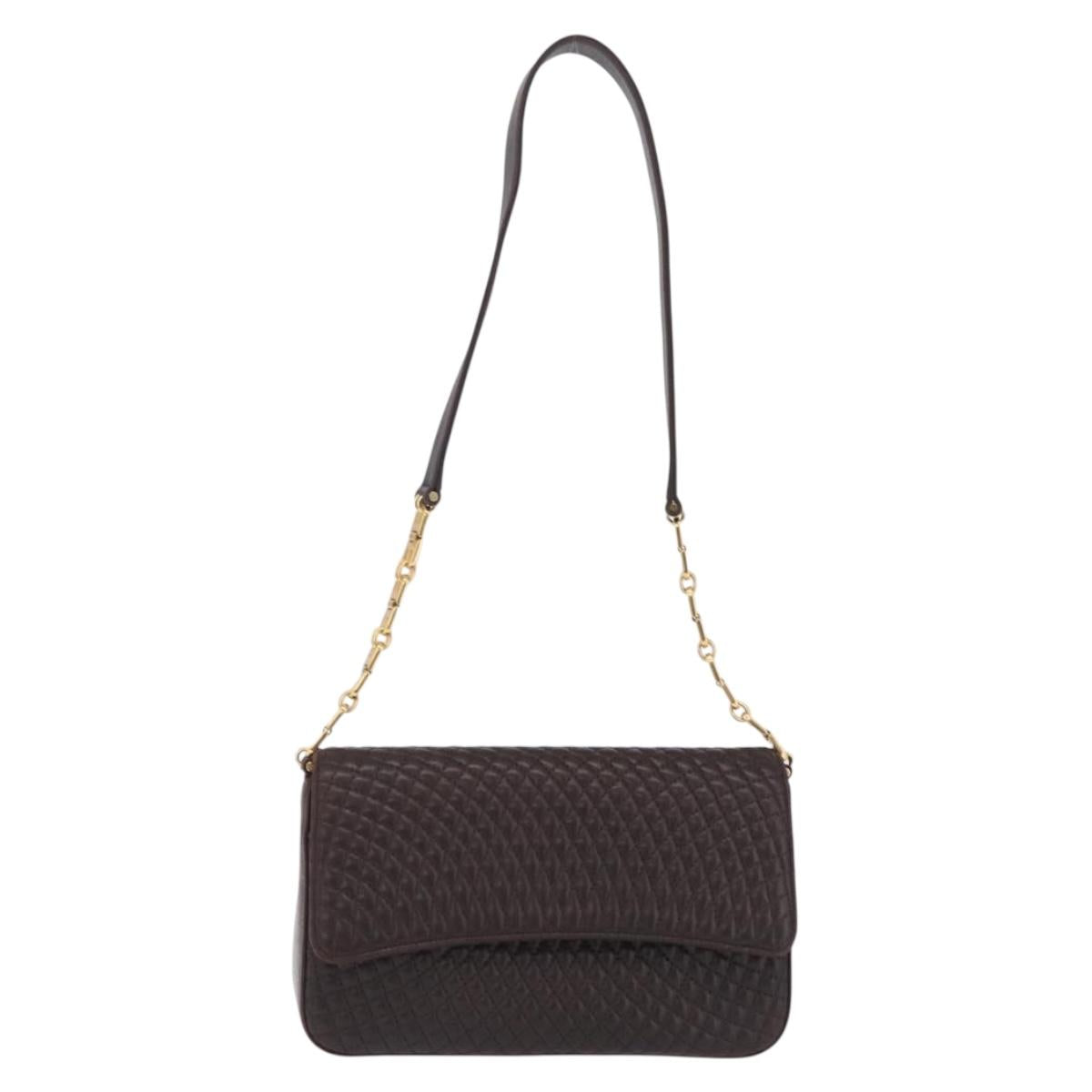 Bally Shoulder Bag Leather Brown Gold Auth 210650A