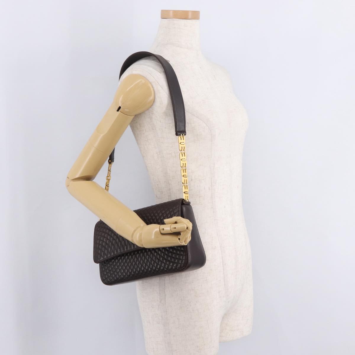 Bally Shoulder Bag Leather Brown Gold Auth 210650A