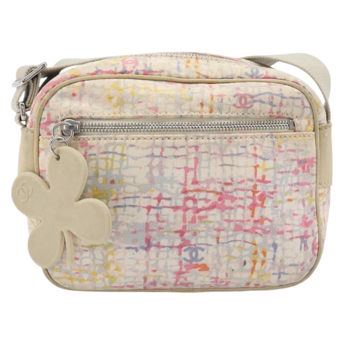 CHANEL Shoulder Bag Canvas Beige Silver CC Auth 210652A