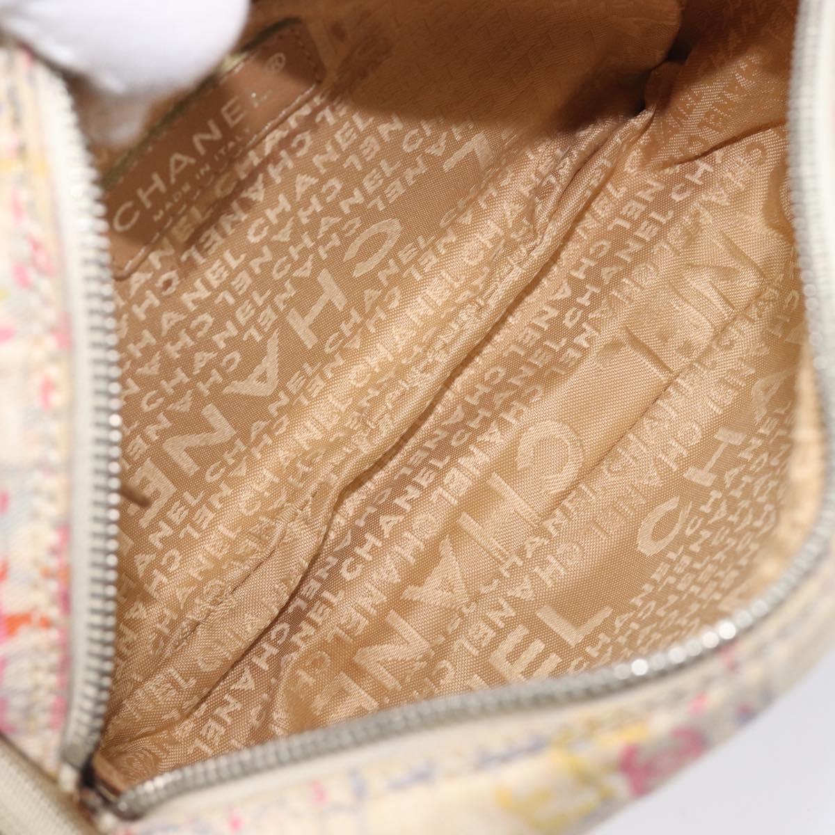 CHANEL Shoulder Bag Canvas Beige Silver CC Auth 210652A