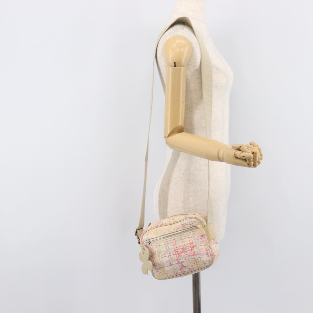 CHANEL Shoulder Bag Canvas Beige Silver CC Auth 210652A