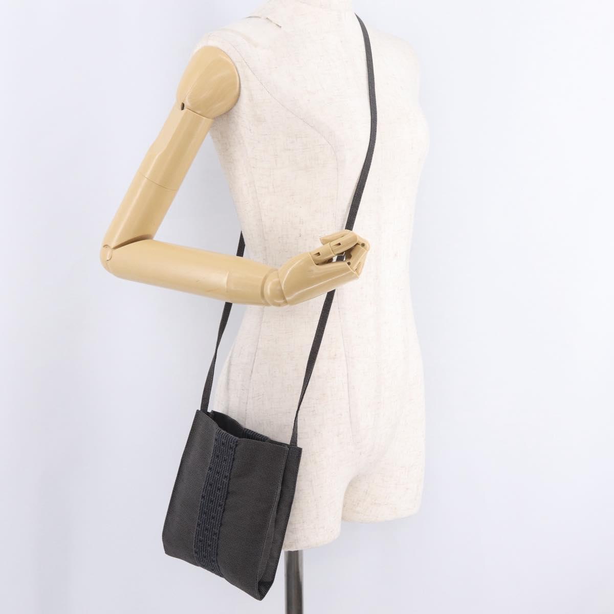 HERMES Her Line Pochette Shoulder Bag Canvas Gray Auth 210653A