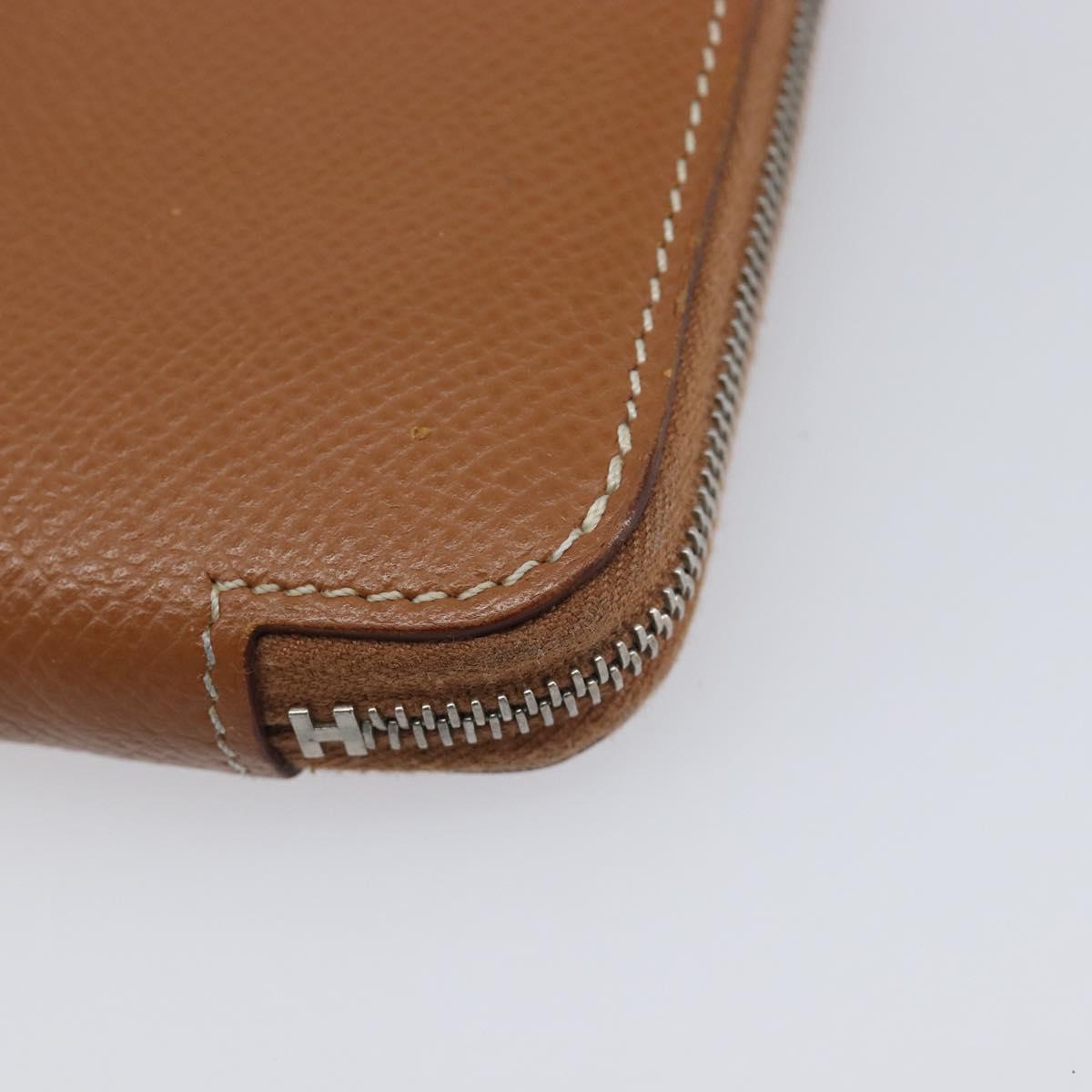 HERMES Azap Silk in Wallet Leather Brown Silver Auth 210655