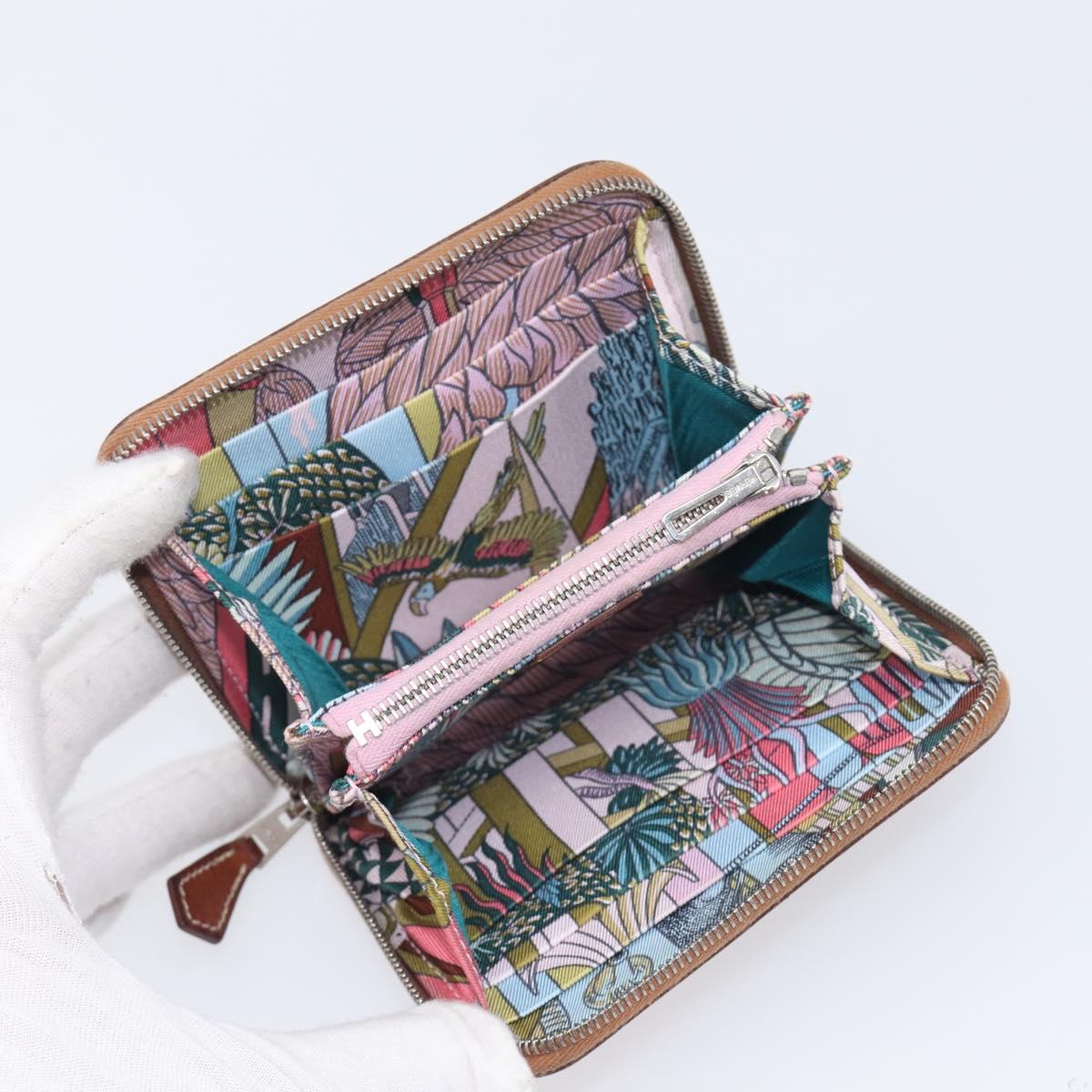 HERMES Azap Silk in Wallet Leather Brown Silver Auth 210655