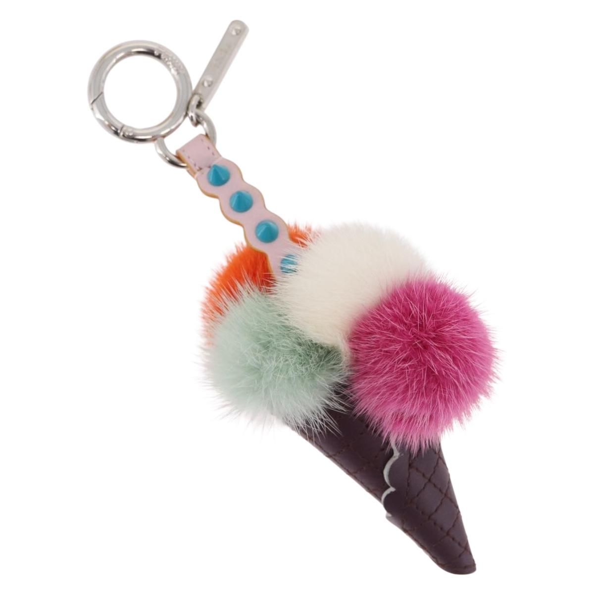 FENDI Ice Cream Bag Charm Leather Purple Silver Auth 210659M
