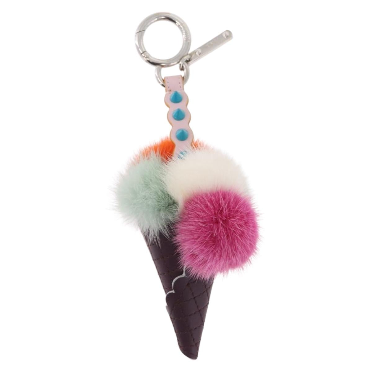 FENDI Ice Cream Bag Charm Leather Purple Silver Auth 210659M