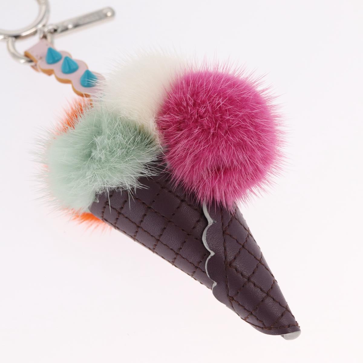 FENDI Ice Cream Bag Charm Leather Purple Silver Auth 210659M