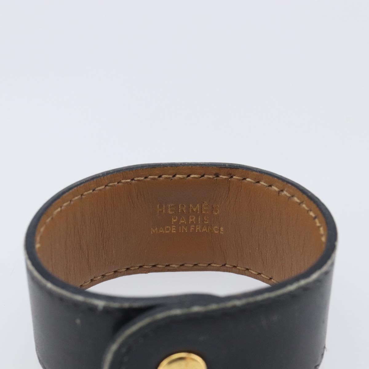HERMES Medor Bracelet Leather Black Gold Auth 210660