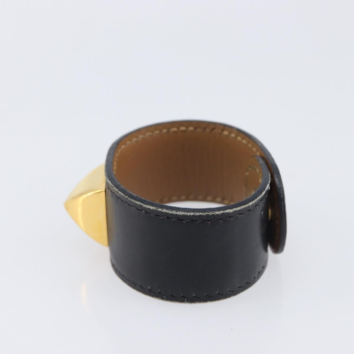 HERMES Medor Bracelet Leather Black Gold Auth 210660