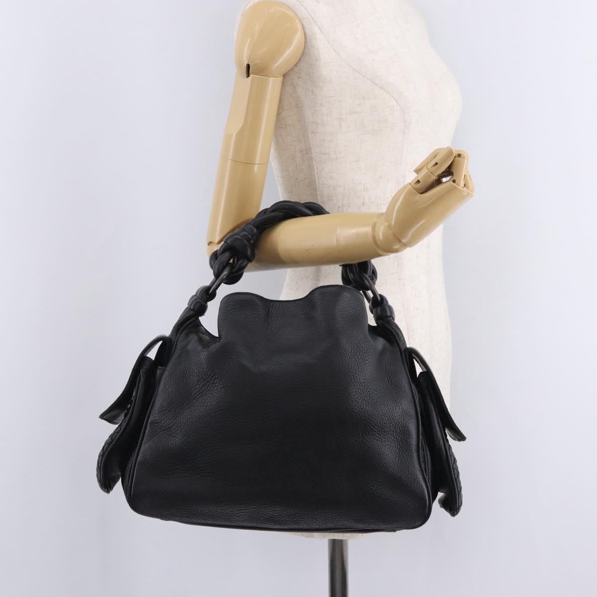Bottega Veneta INTRECCIATO Hand Bag Leather Black 144413 Auth 210663V