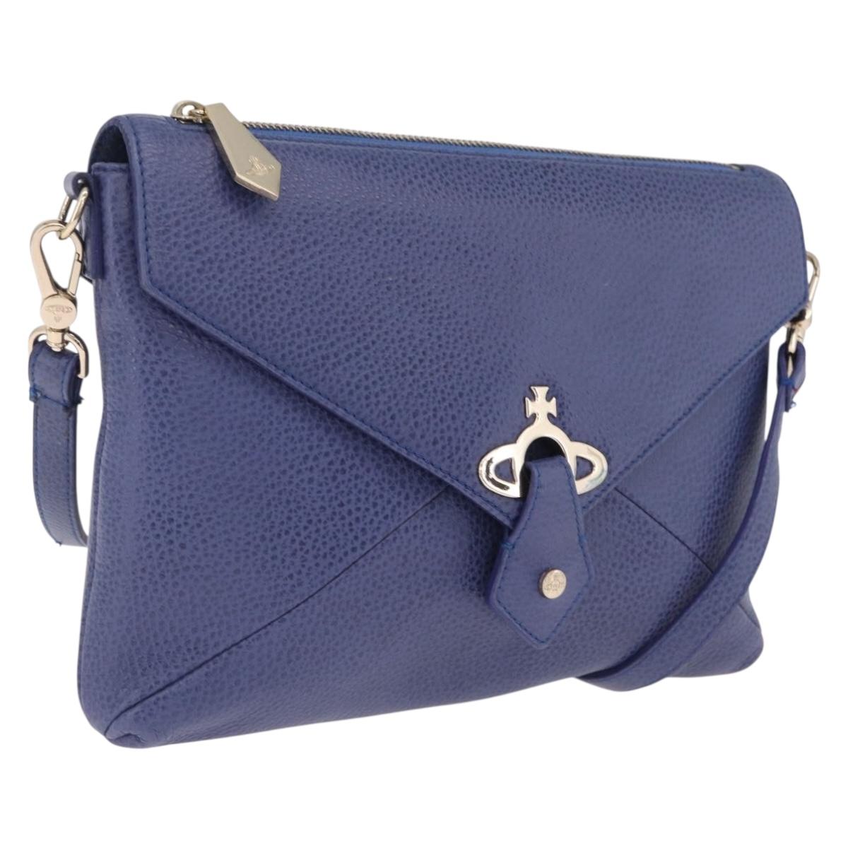Vivienne Westwood Shoulder Bag Leather Blue Gold Auth 210665A
