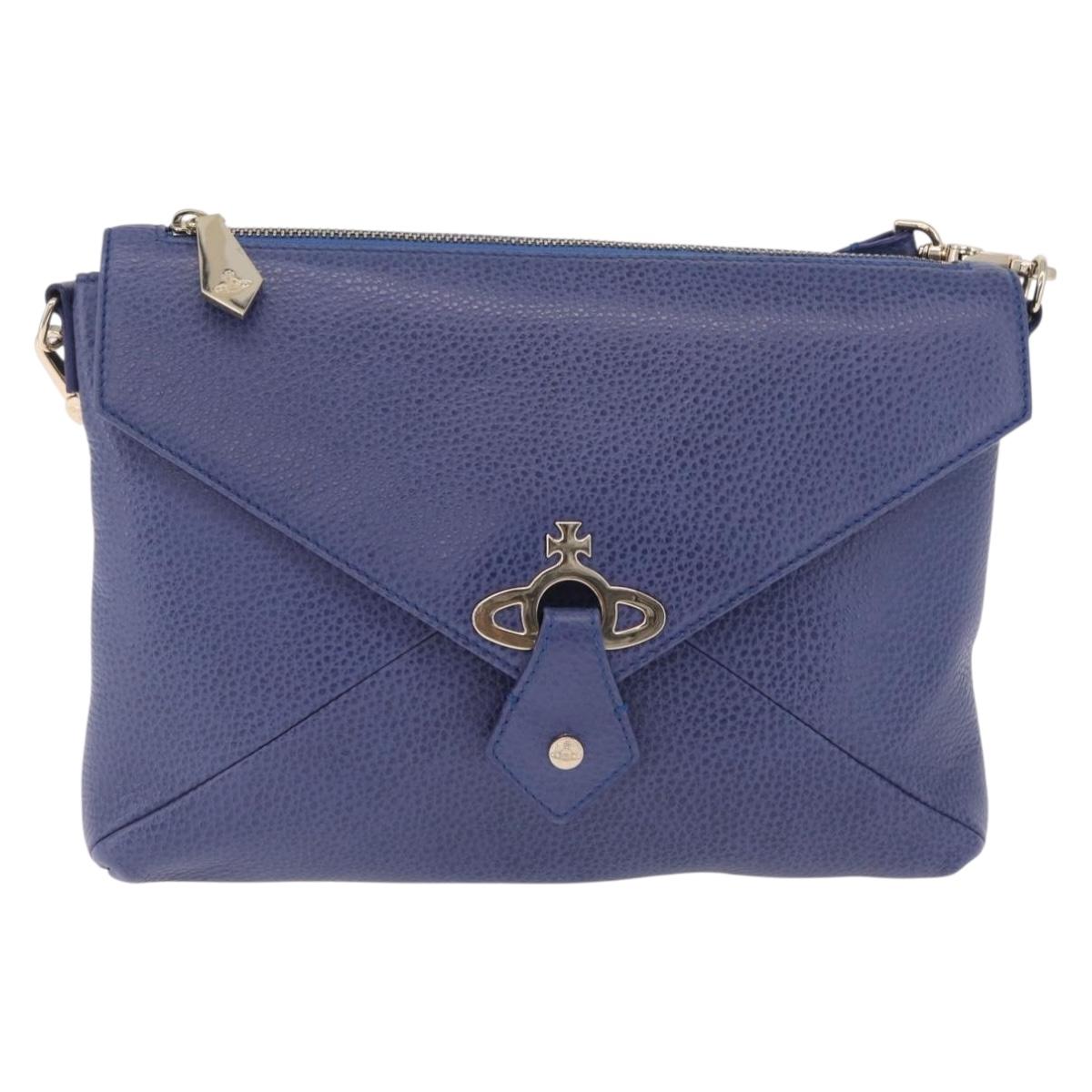 Vivienne Westwood Shoulder Bag Leather Blue Gold Auth 210665A