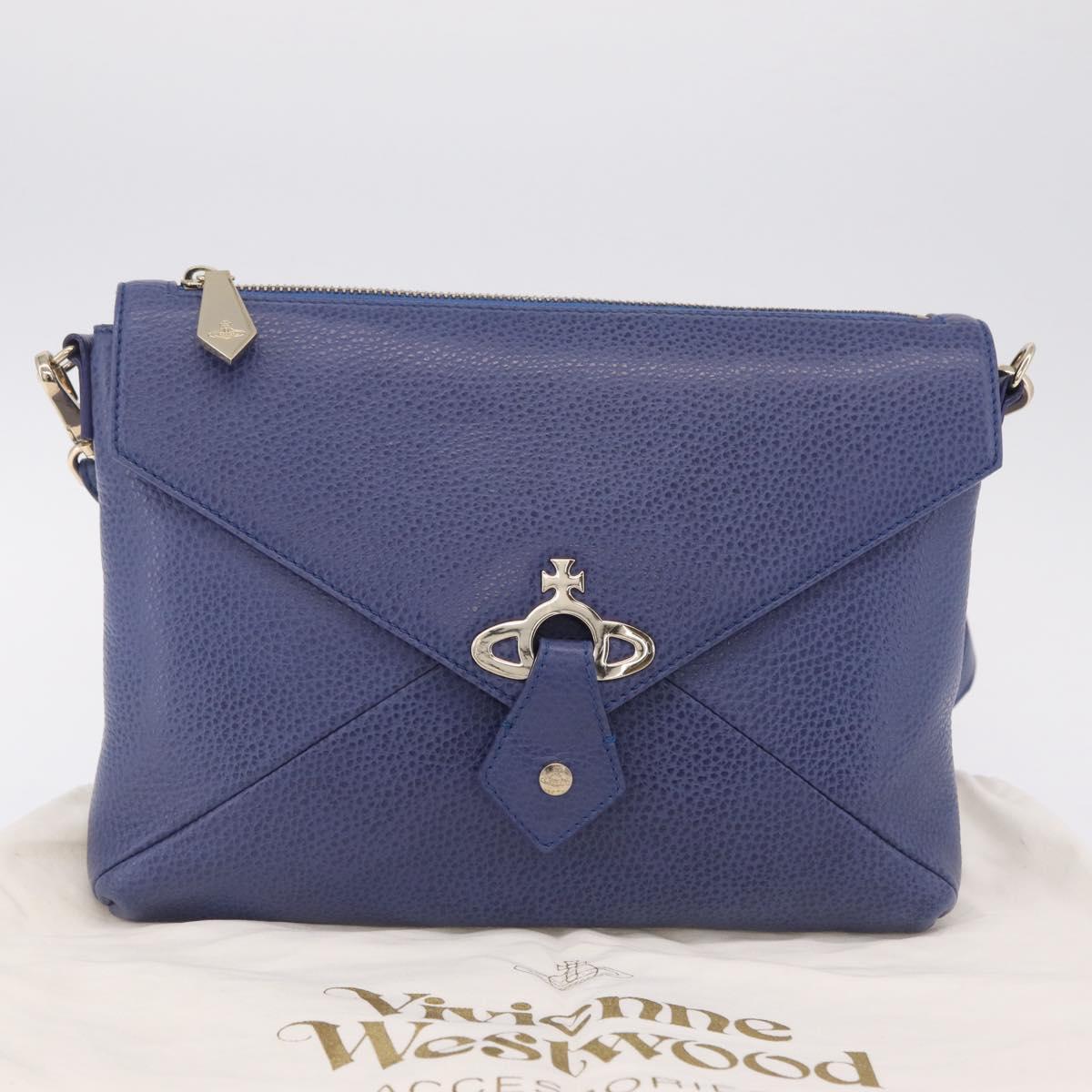 Vivienne Westwood Shoulder Bag Leather Blue Gold Auth 210665A