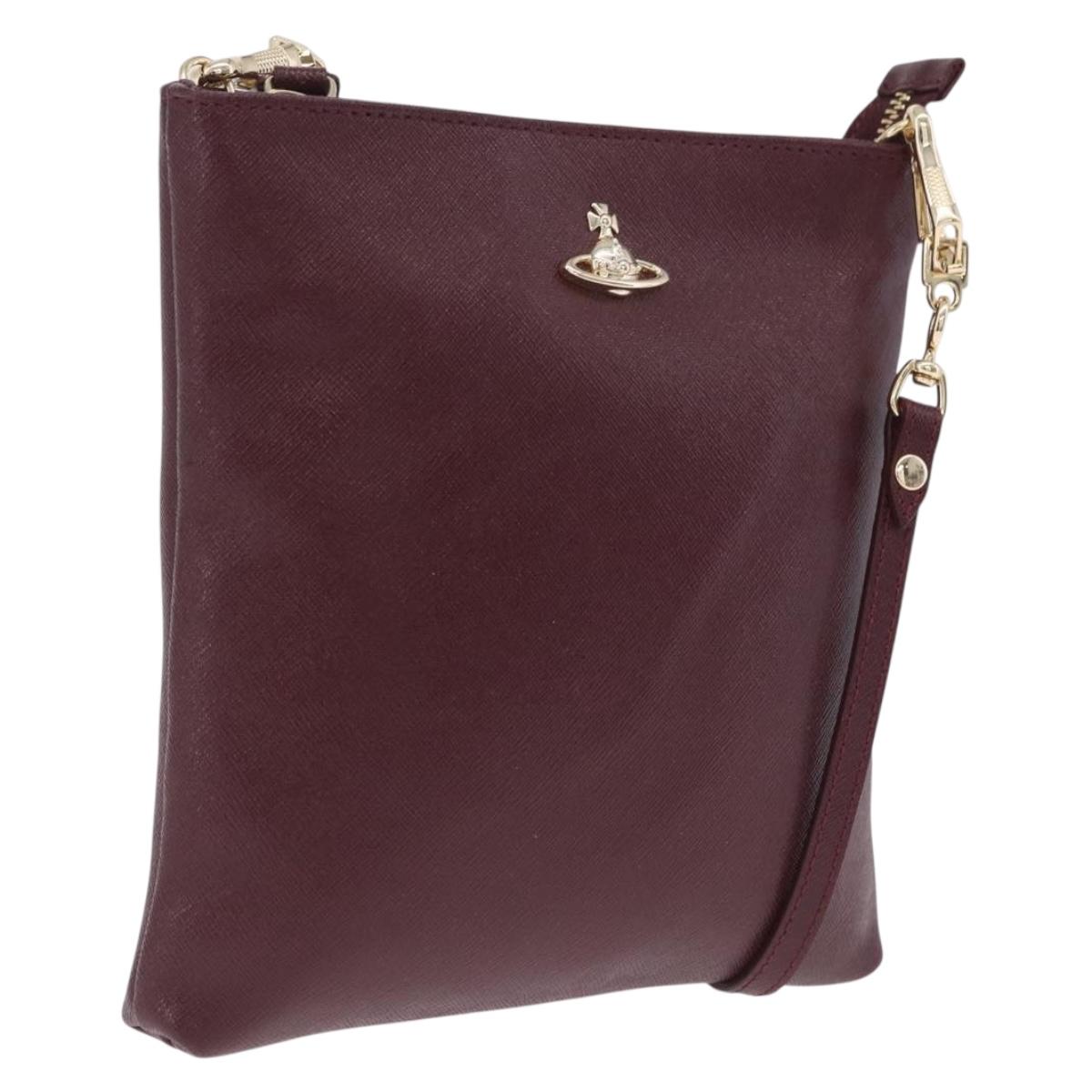 Vivienne Westwood Shoulder Bag Leather Bordeaux Gold Auth 210668A