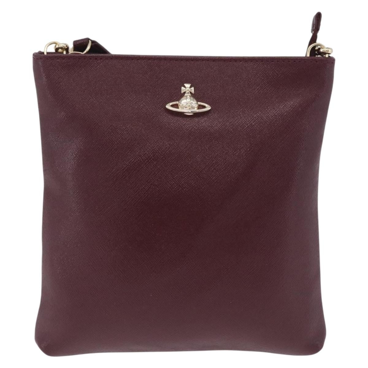 Vivienne Westwood Shoulder Bag Leather Bordeaux Gold Auth 210668A