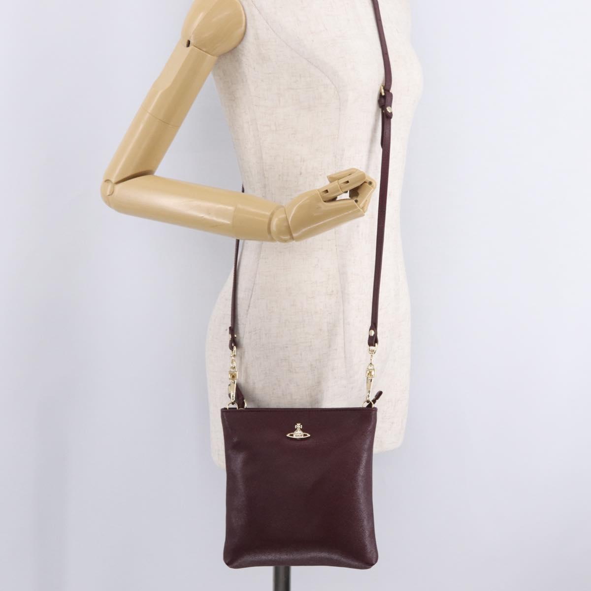 Vivienne Westwood Shoulder Bag Leather Bordeaux Gold Auth 210668A