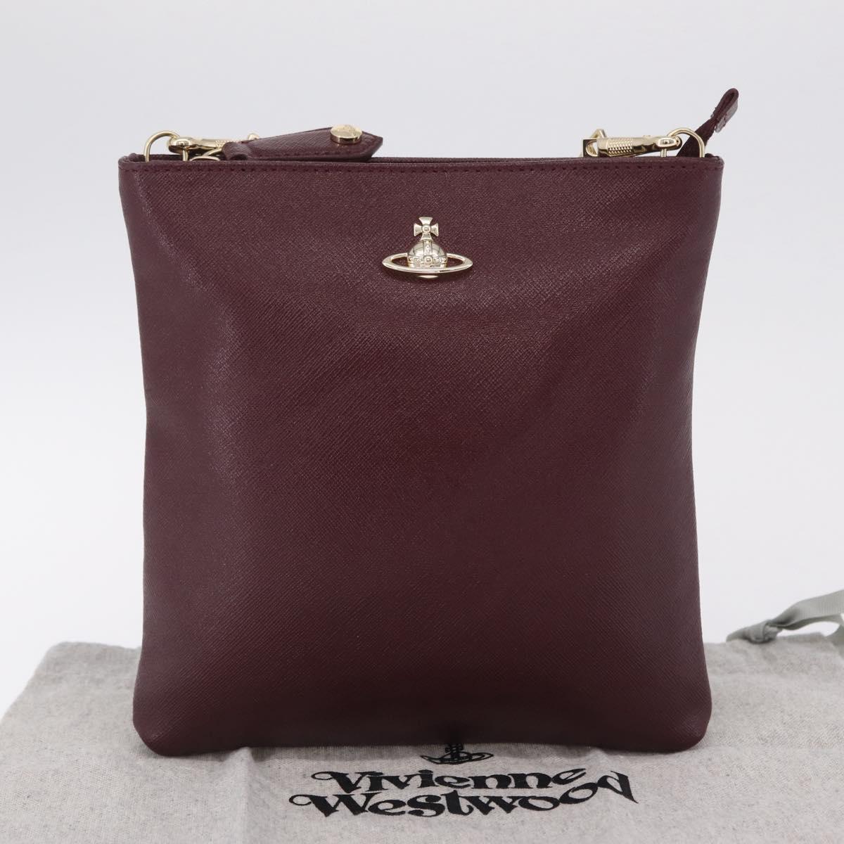 Vivienne Westwood Shoulder Bag Leather Bordeaux Gold Auth 210668A