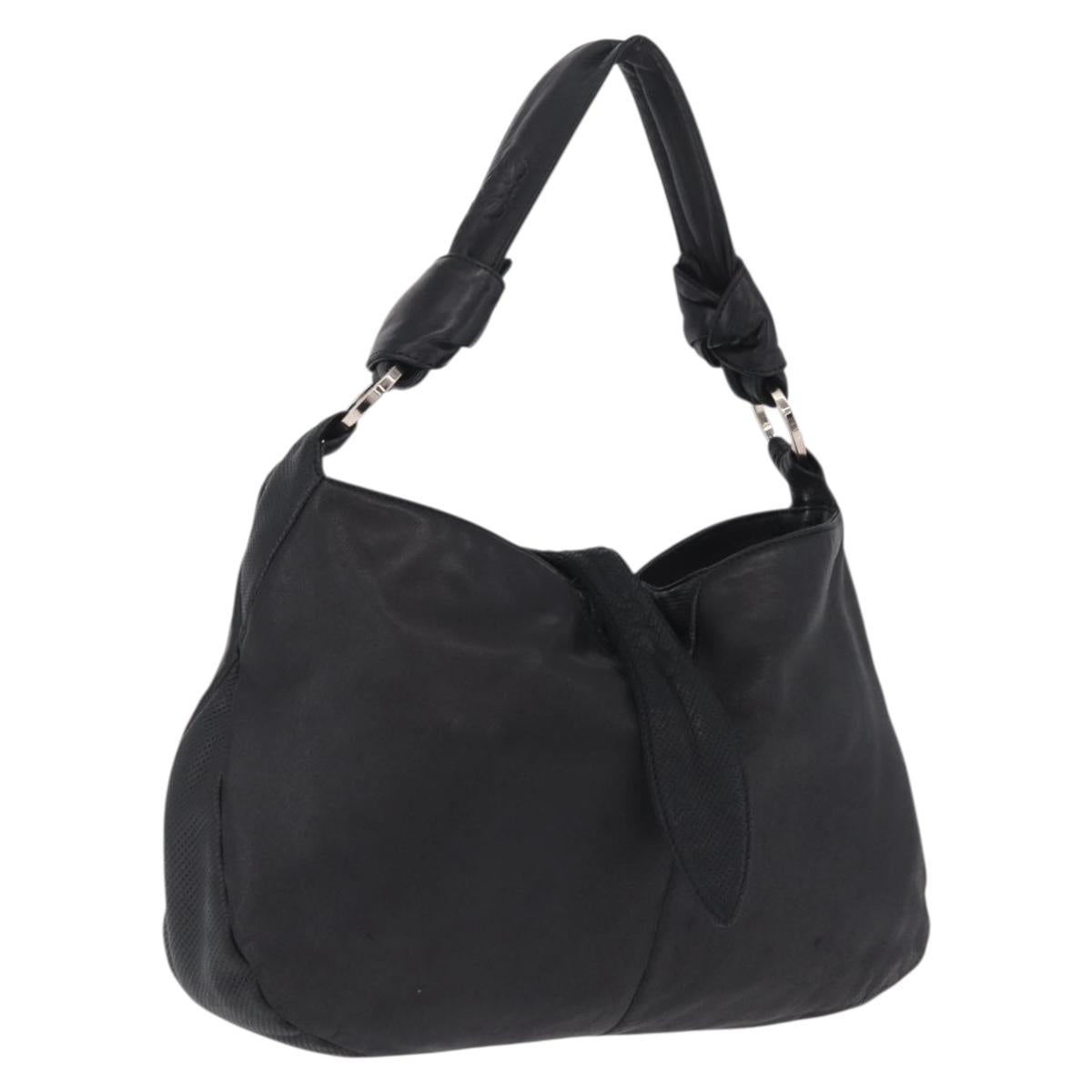 LOEWE Shoulder Bag Leather Black Silver Auth 210669A