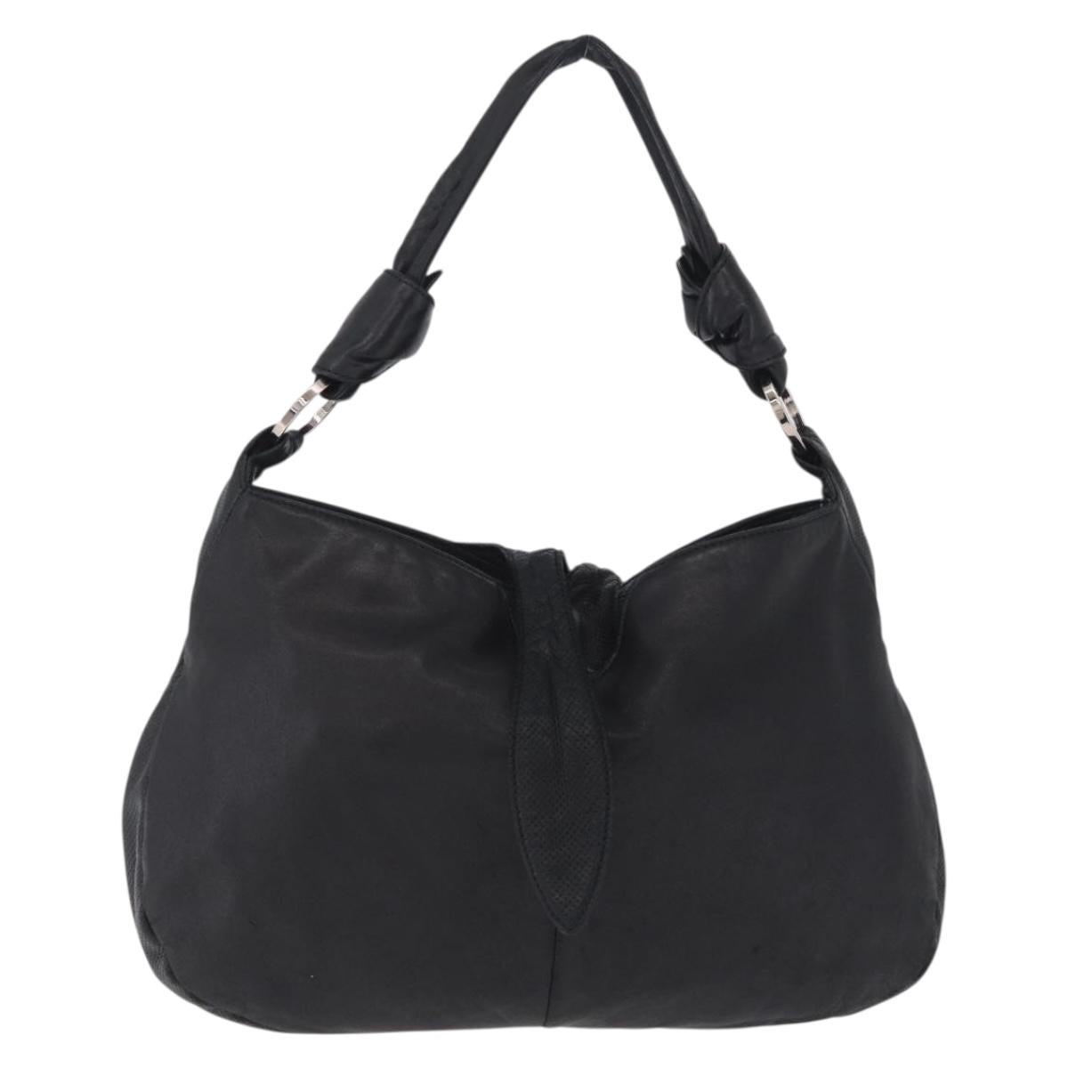 LOEWE Shoulder Bag Leather Black Silver Auth 210669A