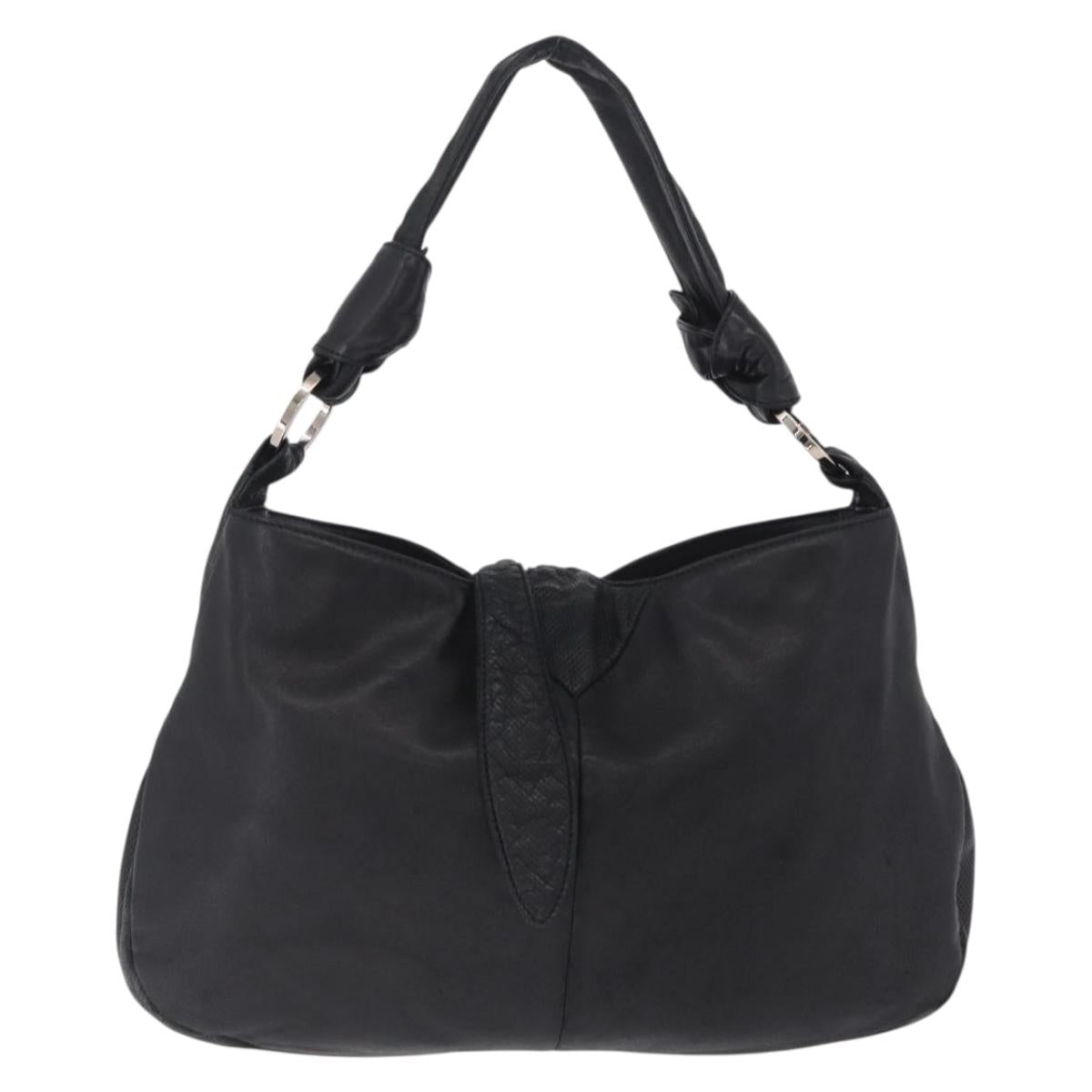 LOEWE Shoulder Bag Leather Black Silver Auth 210669A