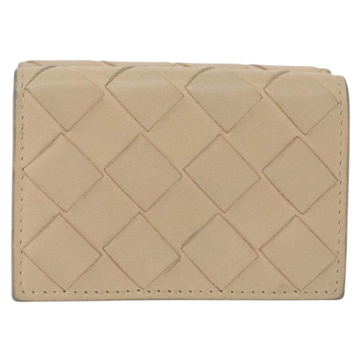 Bottega Veneta INTRECCIATO Wallet Leather Ivory Silver Auth 210680A