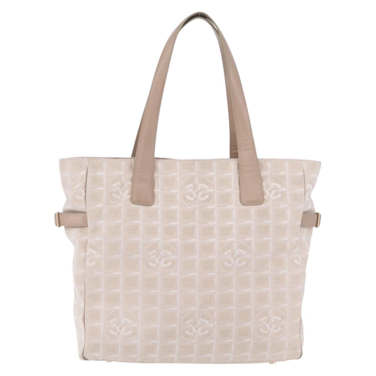 CHANEL New Travel Line Tote Bag Canvas Beige Gold CC Auth 210687A