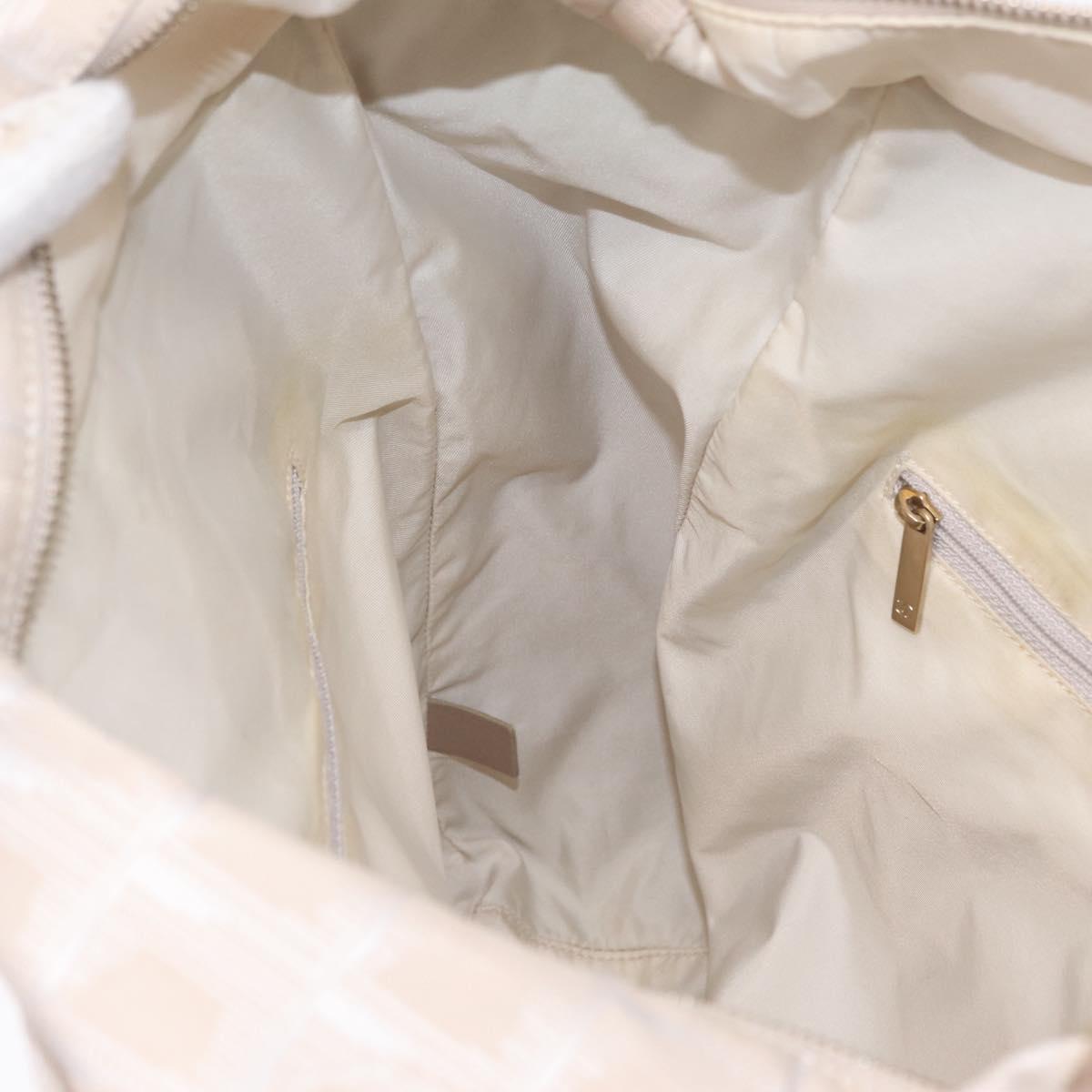 CHANEL New Travel Line Tote Bag Canvas Beige Gold CC Auth 210687A