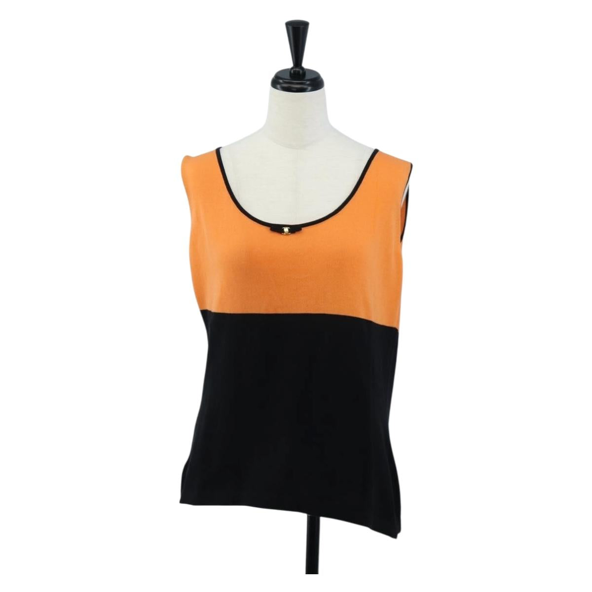 Salvatore Ferragamo Sweater Cotton M Orange Black Auth 210702A