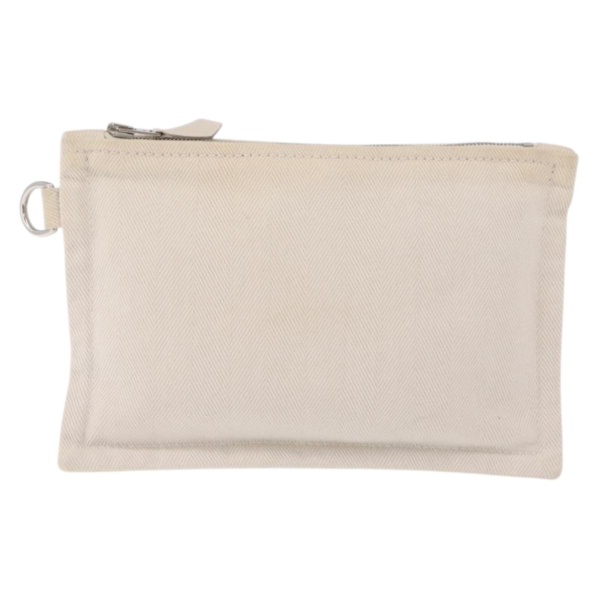 HERMES Pouch Canvas Ivory Silver Auth 210704
