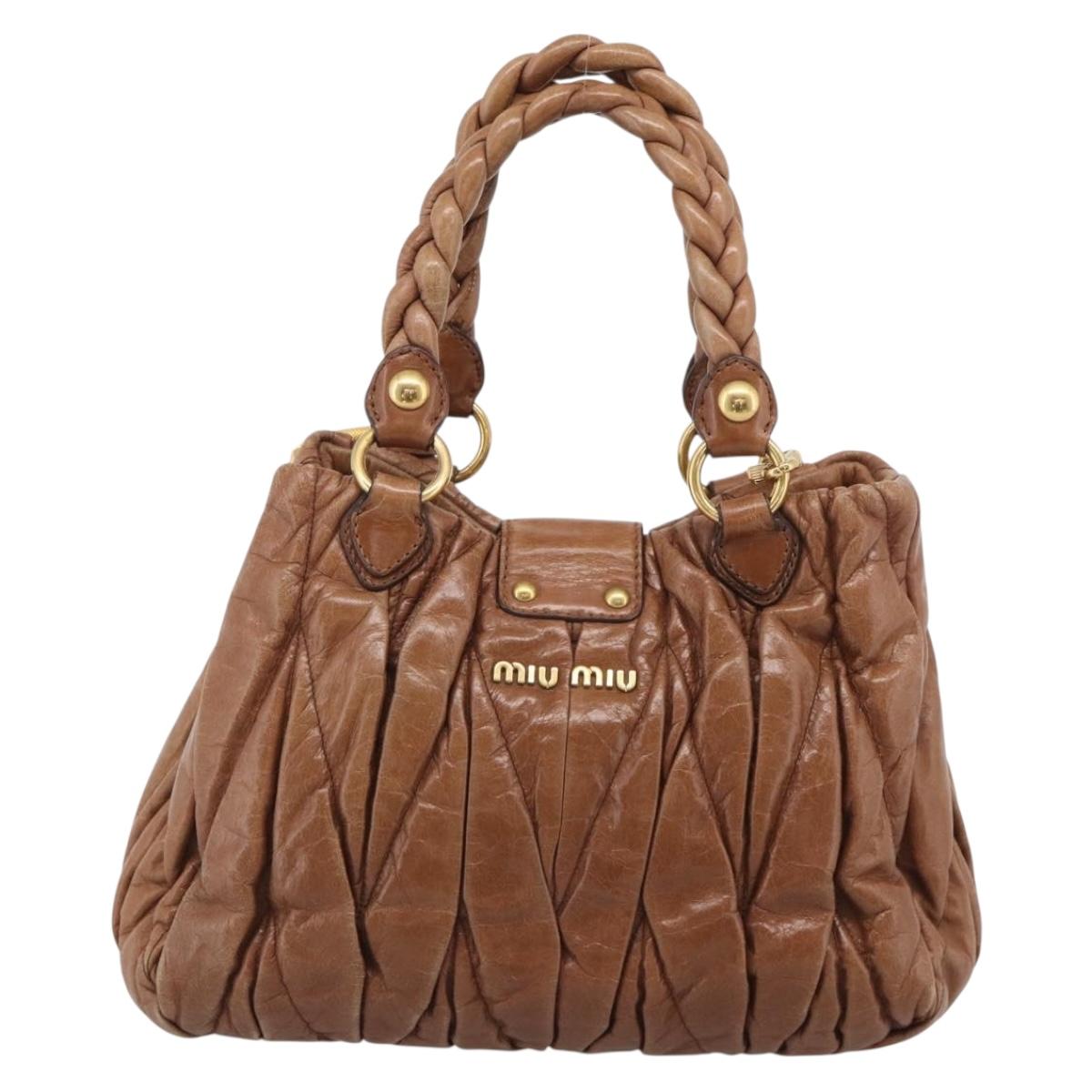 Miu Miu Matelasse Hand Bag Vitellolux 2way Brown Gold Auth 210718V