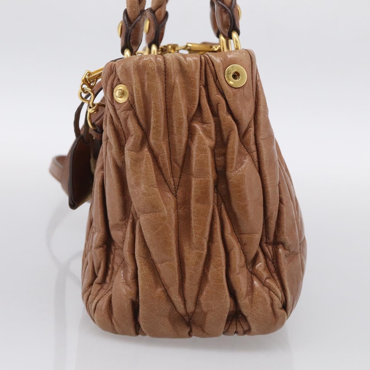Miu Miu Matelasse Hand Bag Vitellolux 2way Brown Gold Auth 210718V