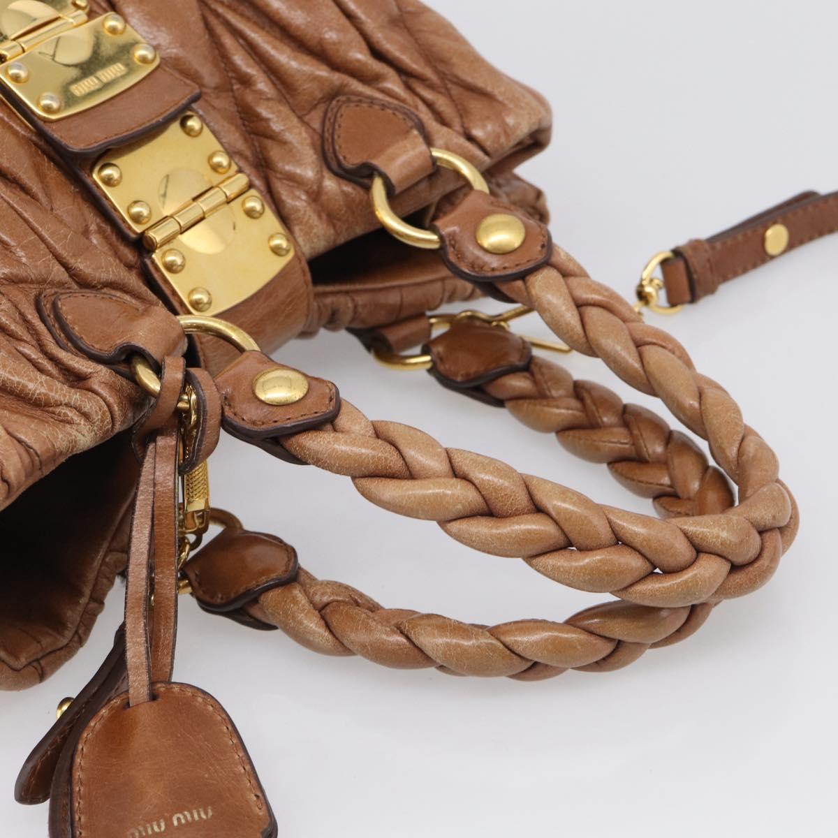 Miu Miu Matelasse Hand Bag Vitellolux 2way Brown Gold Auth 210718V