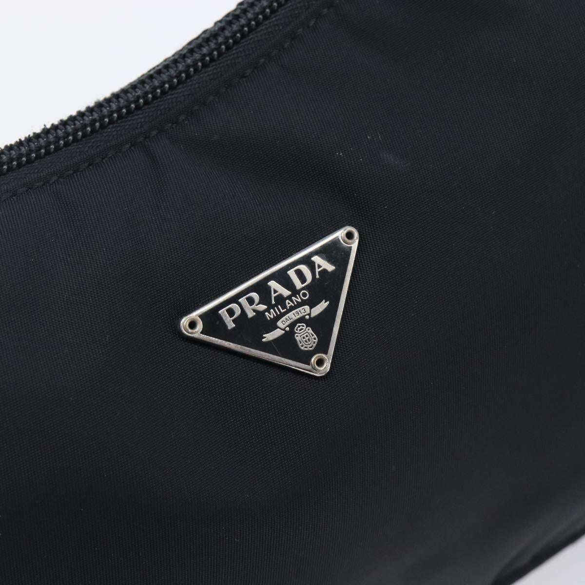 PRADA Hand Pouch Nylon Black Silver Auth 210726V