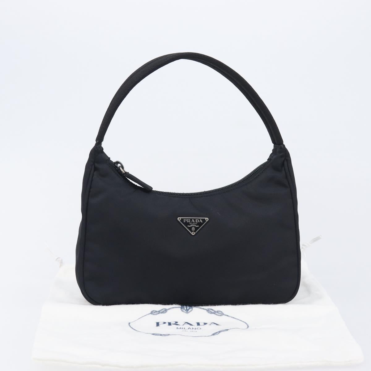 PRADA Hand Pouch Nylon Black Silver Auth 210726V