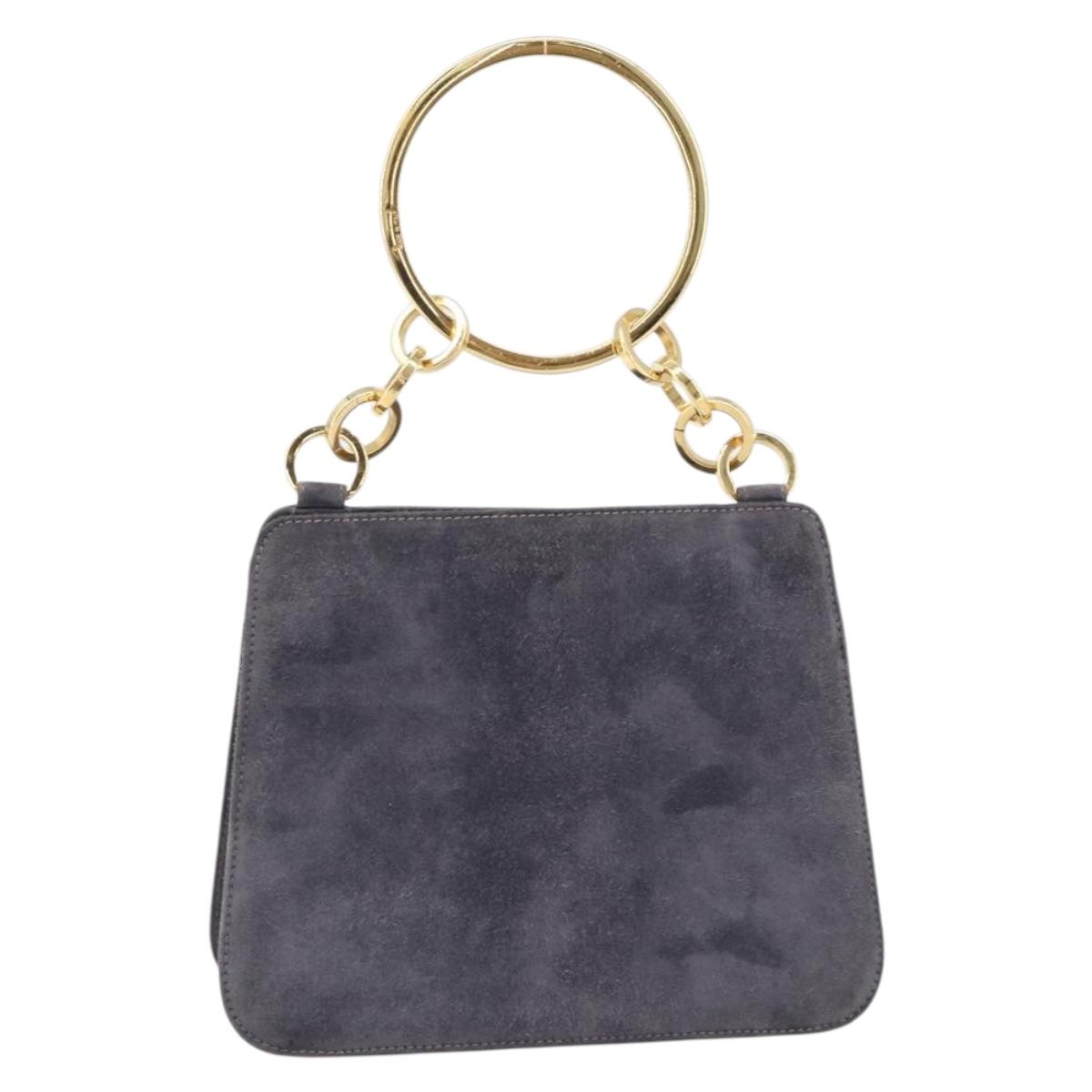 Salvatore Ferragamo Hand Bag Suede Gray Gold Auth 210730V
