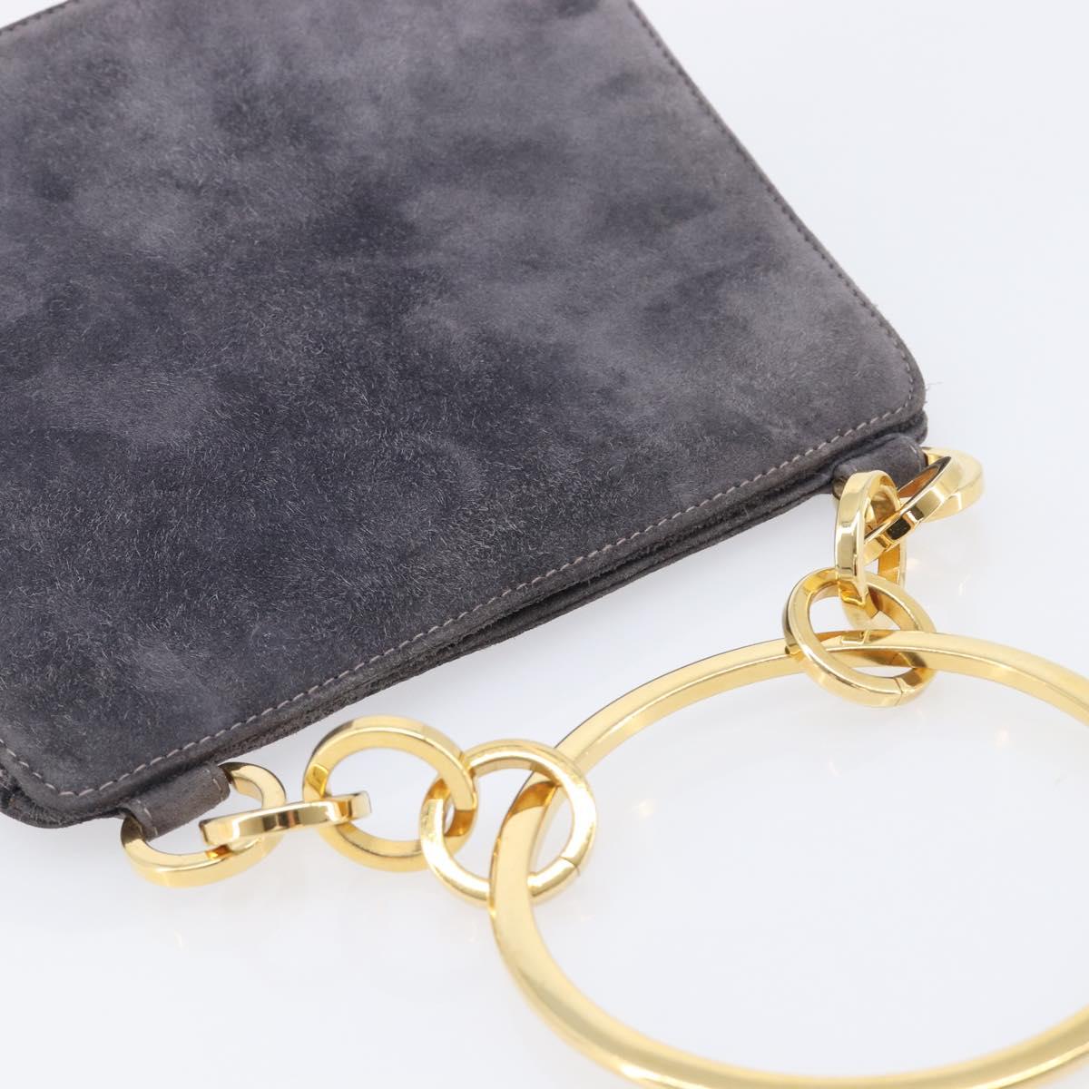 Salvatore Ferragamo Hand Bag Suede Gray Gold Auth 210730V